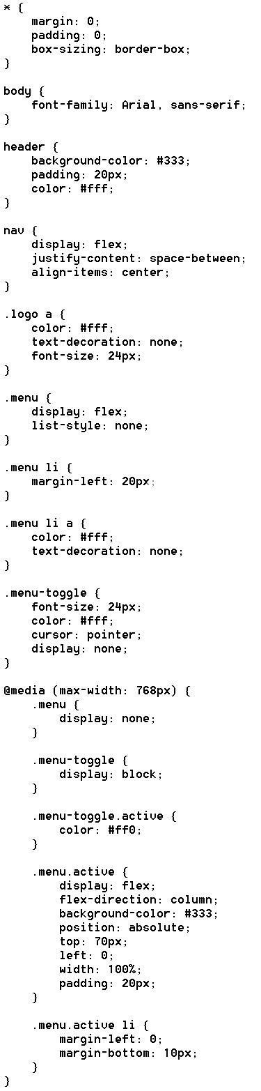 Codice CSS menu responsive