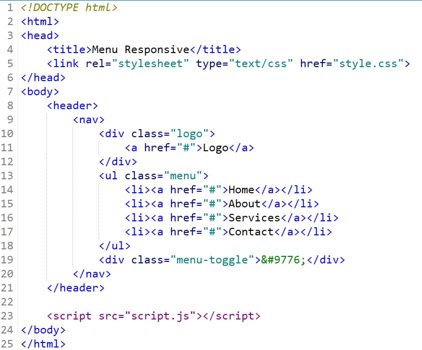 Codice HTML menu responsive